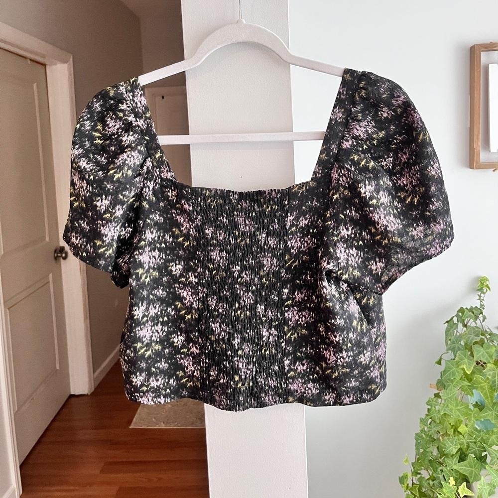 Madewell Black Floral Puff Sleeve Blouse - Picture 1 of 3